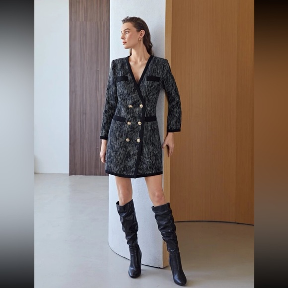 MOTF PREMIUM TWEED DOUBLE BREASTED BLAZER DRESS - Picture 4 of 10